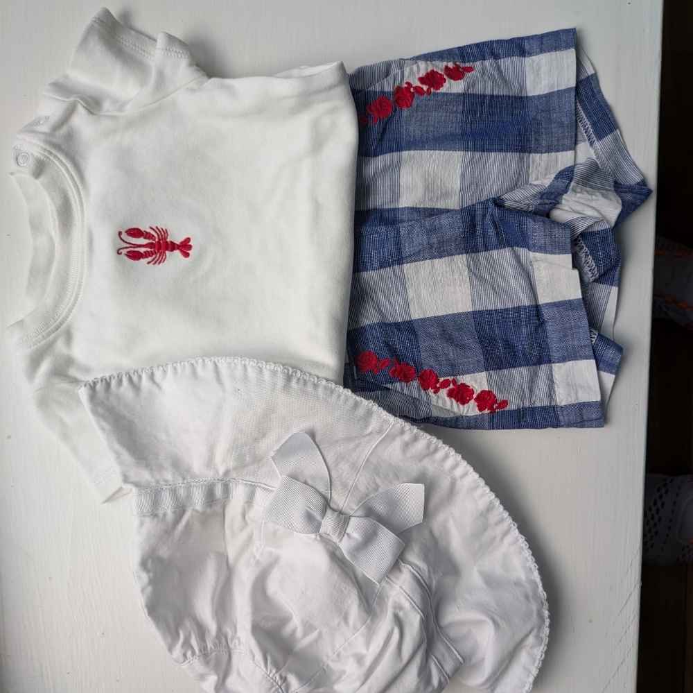 Janie and Jack White and Red Baby Onesie With Hat